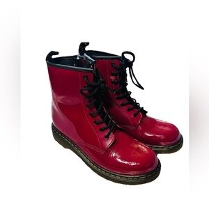Docs Dr. Martens Women's 1460 Boots Red Cherry wood Patent Leather Size US 7